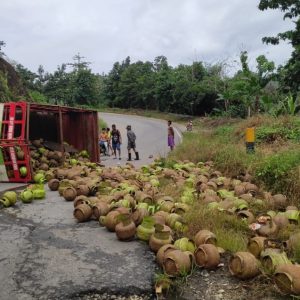 Truk Pengangkut LPG 3 Kg Terbalik di Jalan Poros Kolaka-Kendari