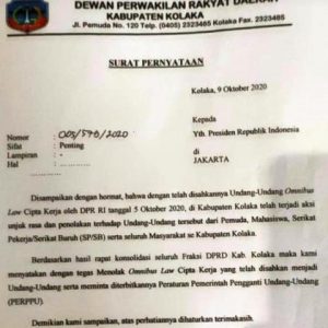 DPRD Kolaka Setuju Tolak Omnibus Law Cipta Kerja