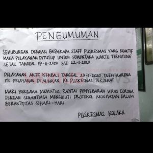 Staf dan Nakes terpapar Covid-19, Puskesmas Kolaka ditutup